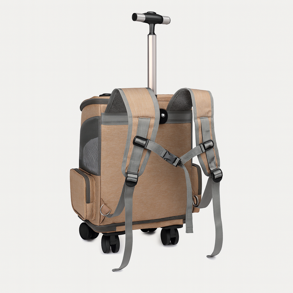 Easy-Move Pet Backpack With Rolling Trolley and Ventilation