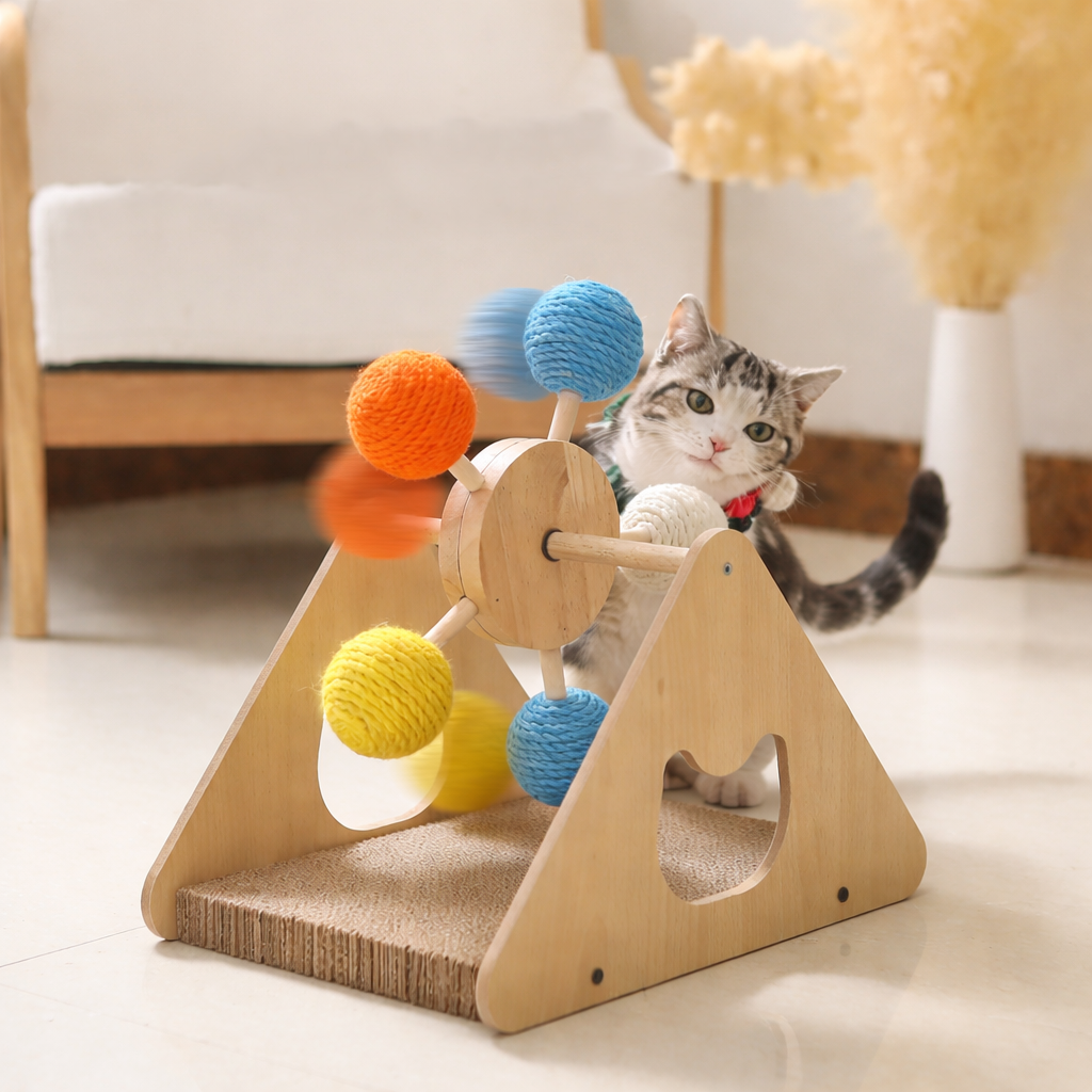 Natural Spin Cat Scratcher – Solid Wood and Sisal Comfort