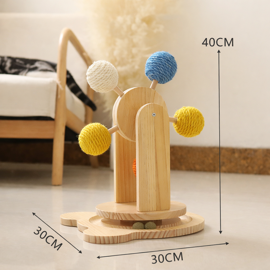 Natural Spin Cat Scratcher – Solid Wood and Sisal Comfort