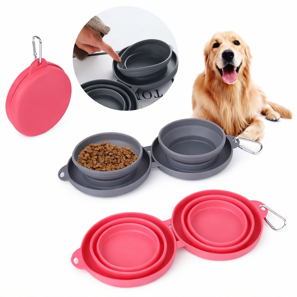Cozy Dine Pet Double Bowl – Travel-Friendly Feeding for Pets