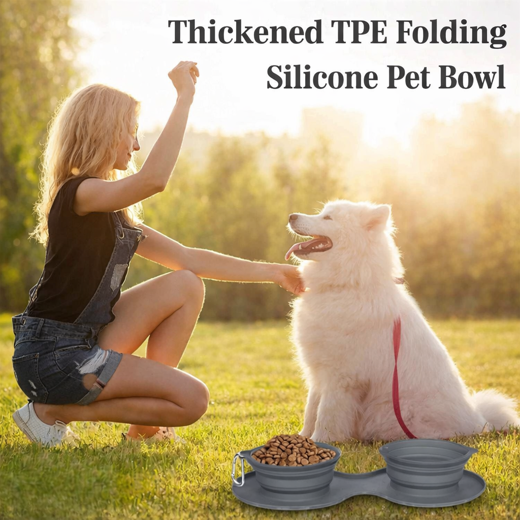 Cozy Dine Pet Double Bowl – Travel-Friendly Feeding for Pets