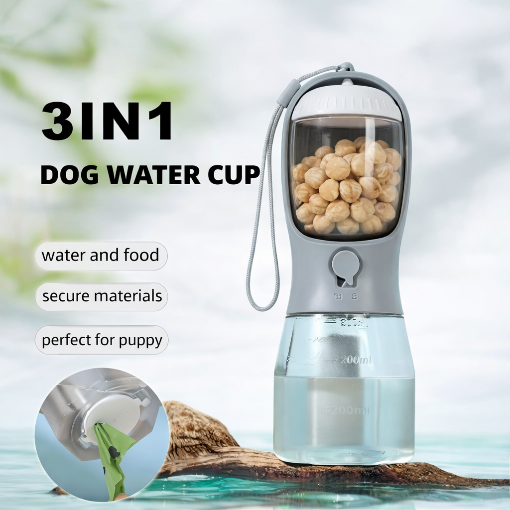 Cozy Trip Dog Cup – Water, Food, and Waste Bags in One