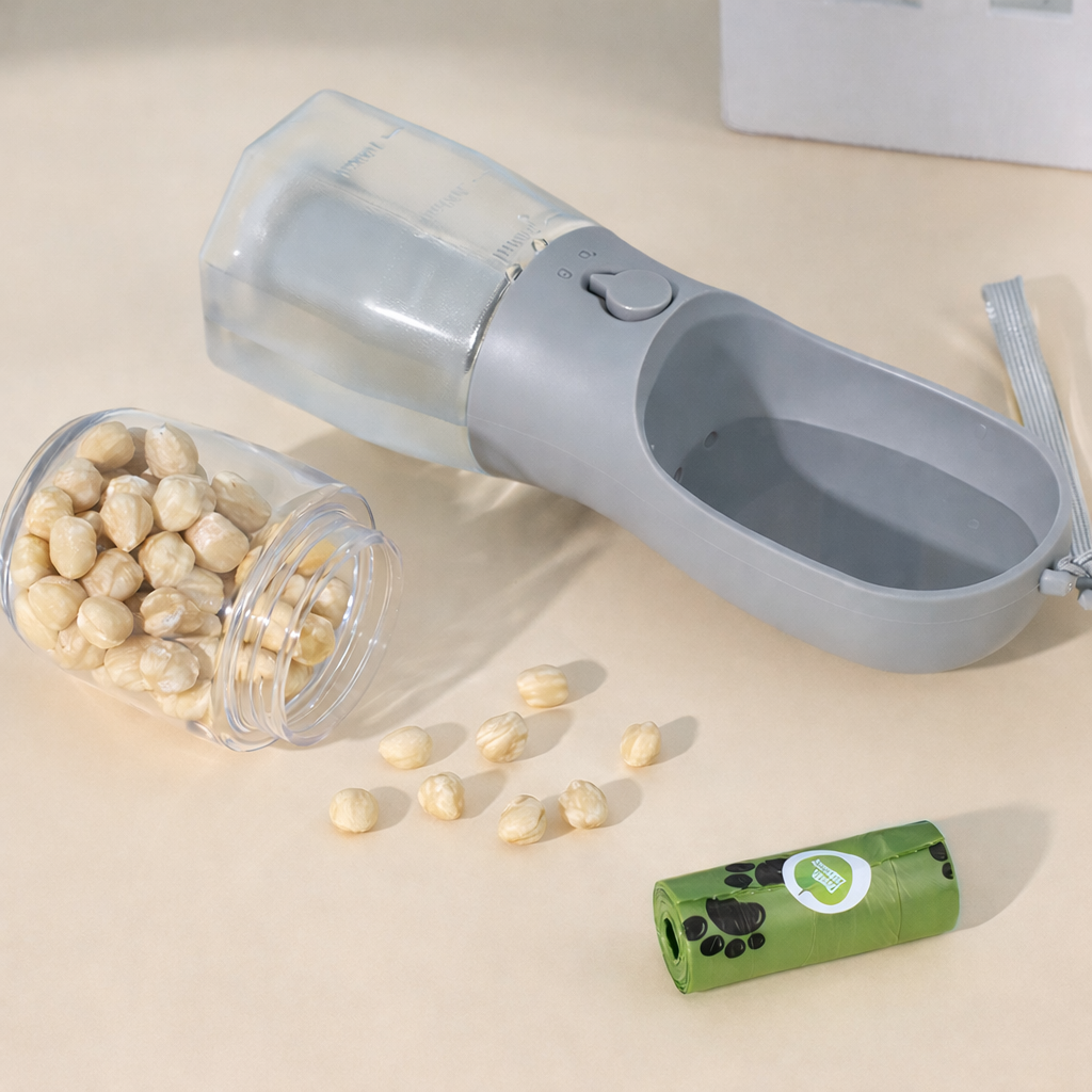 Cozy Trip Dog Cup – Water, Food, and Waste Bags in One