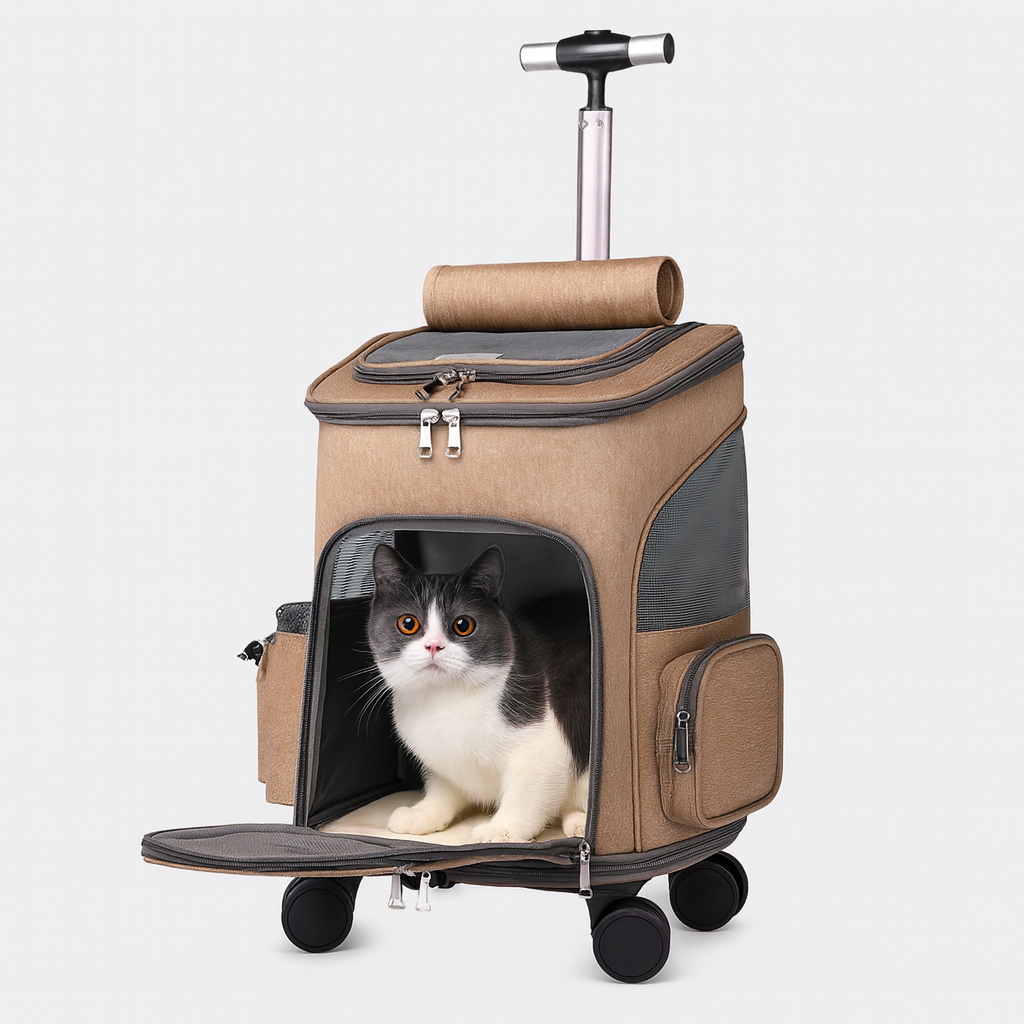 Easy-Move Pet Backpack With Rolling Trolley and Ventilation