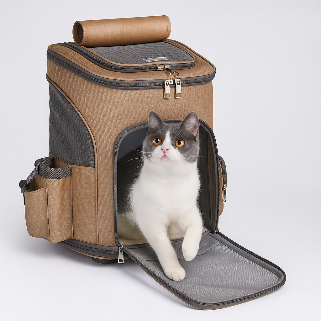 Easy-Move Pet Backpack With Rolling Trolley and Ventilation