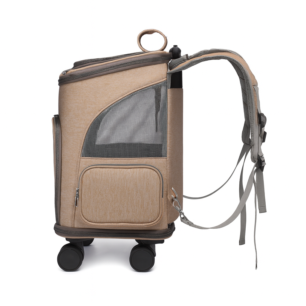 Easy-Move Pet Backpack With Rolling Trolley and Ventilation