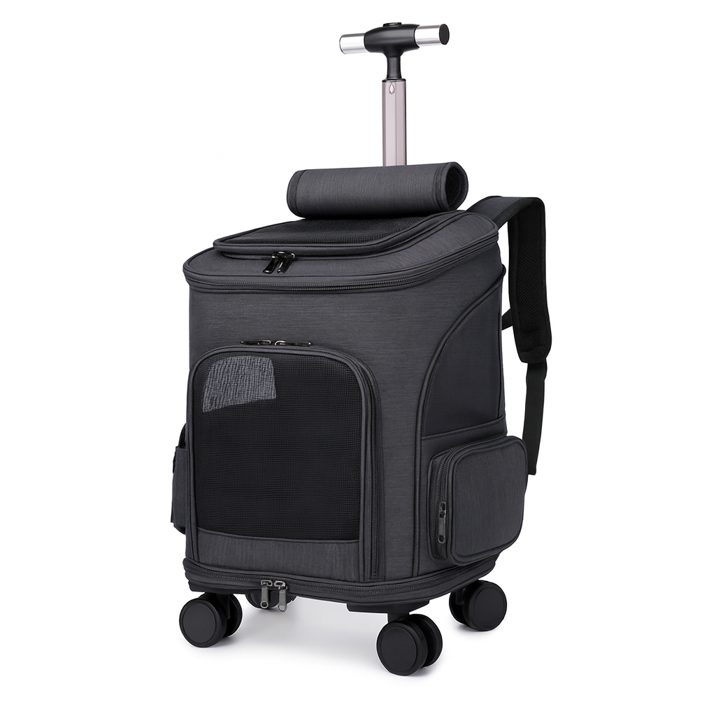 Easy-Move Pet Backpack With Rolling Trolley and Ventilation