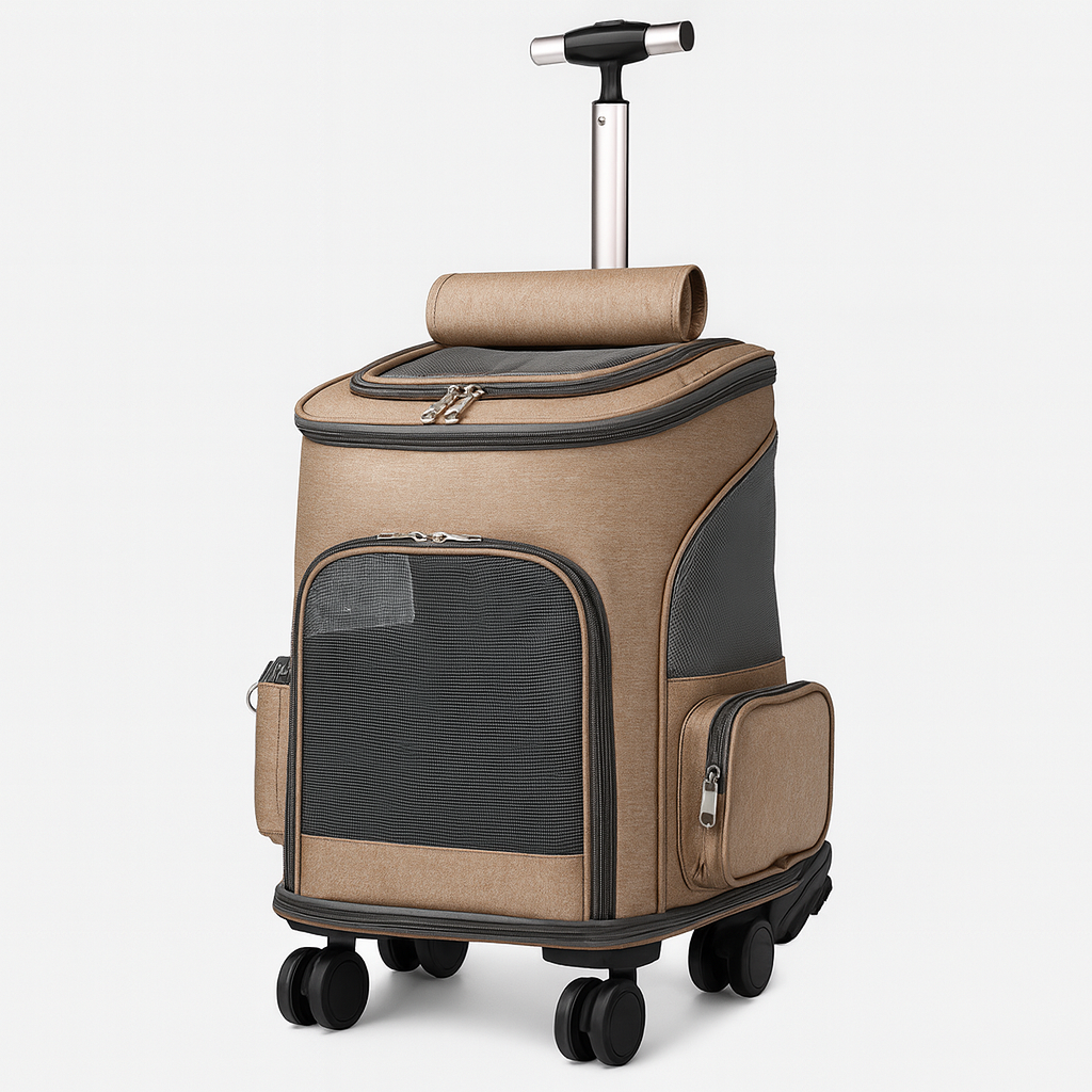 Easy-Move Pet Backpack With Rolling Trolley and Ventilation