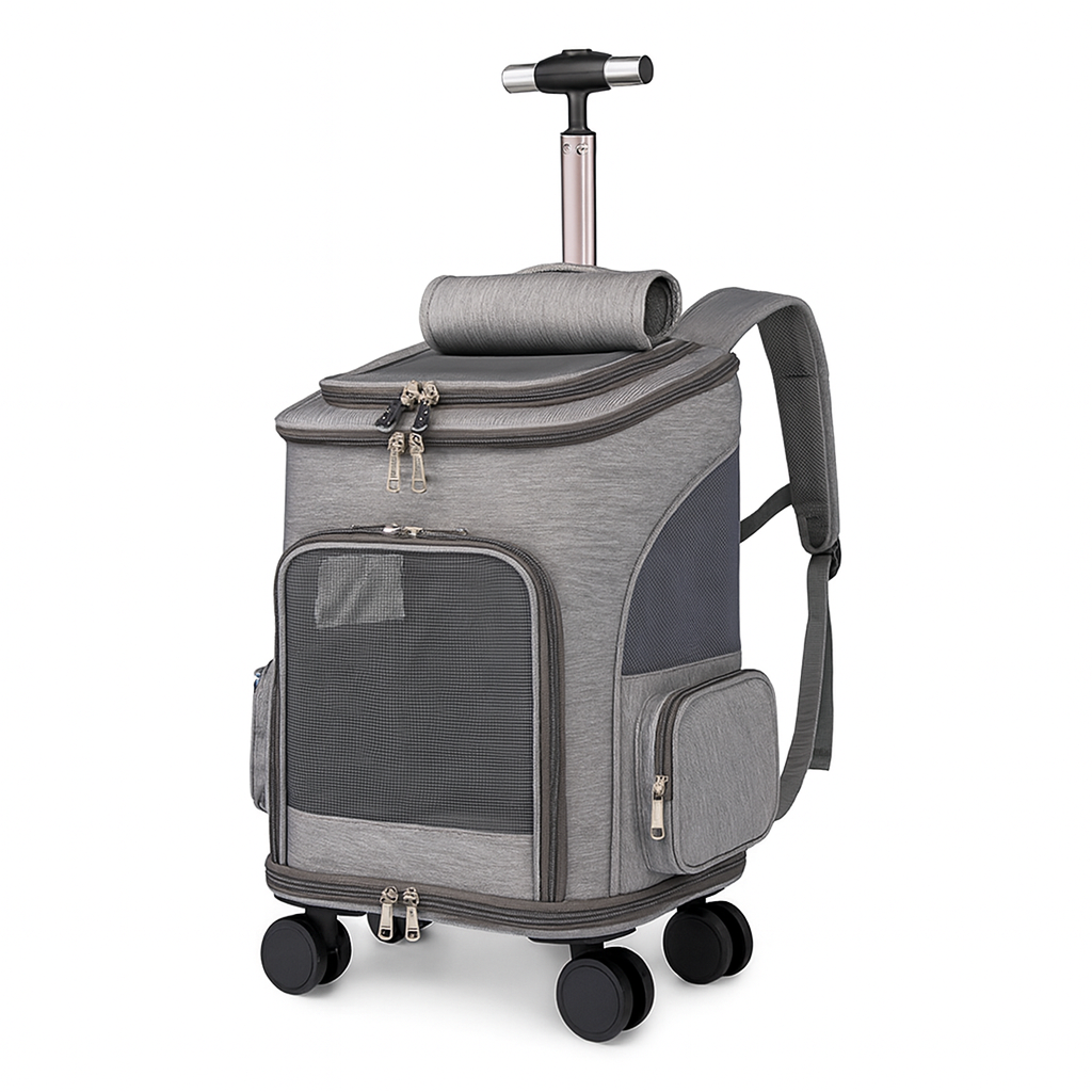 Easy-Move Pet Backpack With Rolling Trolley and Ventilation